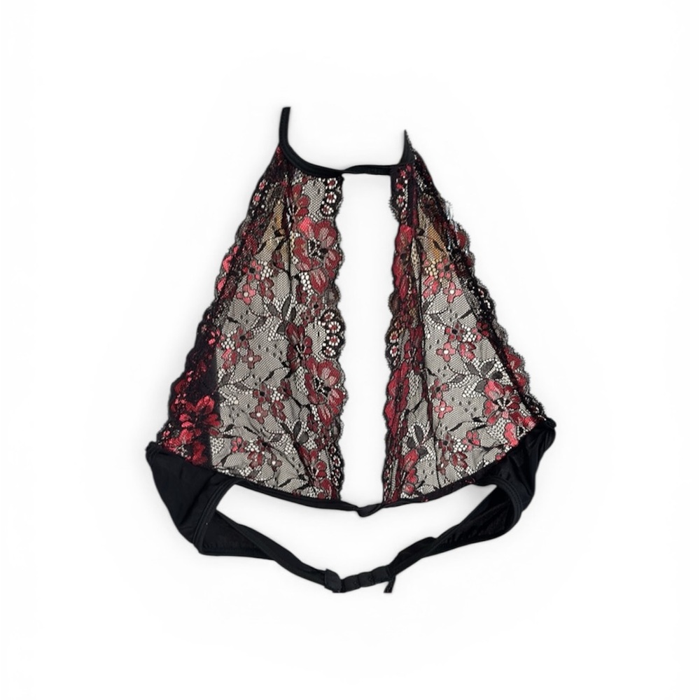 Forplay Black and Red Lace Plunge Bralette